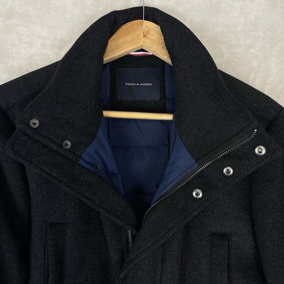 Tommy Hilfiger Men's 40L Wool Mix Overcoat Puffer Quilt Pilot Charcoal *no hood* - Picture 2 of 16